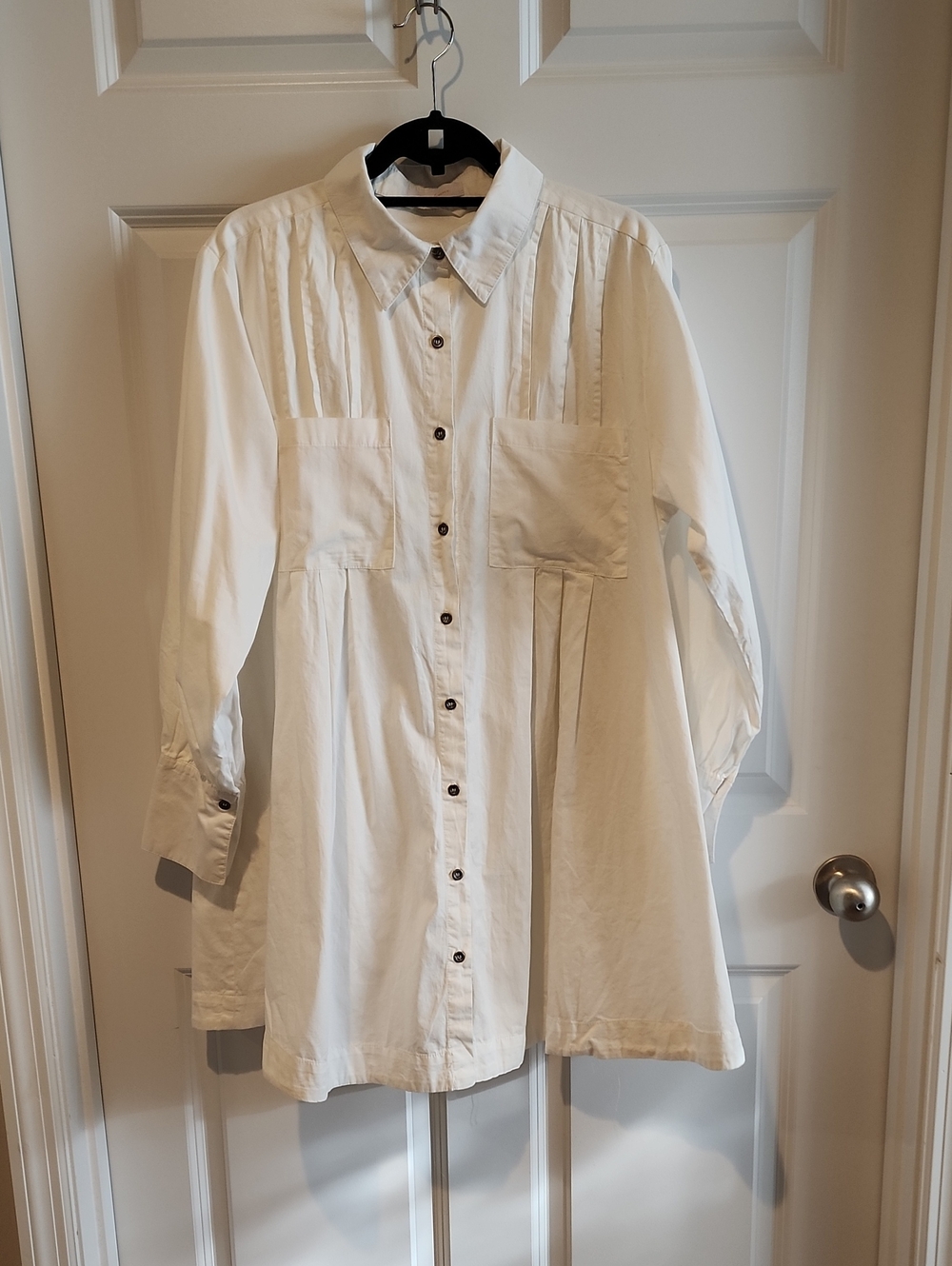 White Button-Front Long Shirt Dress Sz M